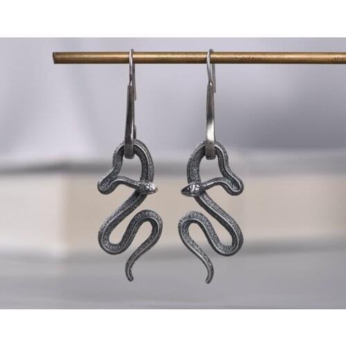 Snake Dangle Earrings 925 Sterling Silver Gothic Matte Drop Earrings For Women Fashion Punk Jewelry Valentine Gifts Thai Silver
