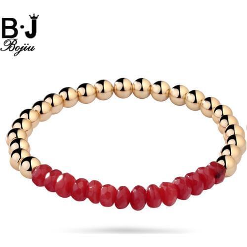 BOJIU Womens Bracelet Gold-Color Beads Colorful Natural Stone Elastic Simple Jewelry Copper Beads Bracelet For Women BC56