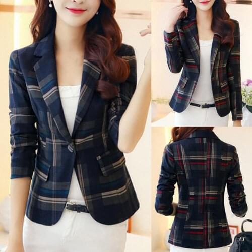 Womens Office Suit V-Neck Blazer Fashion Women Plaid Print Jacket Suit Long Sleeve Slim Blaze Outwear Casual Elegant Blazers