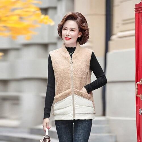 Plus Size 5XL Women Vest Sleeveless Casual Patchwork Fleece Stand Collar Pockets Jackets Coats Autumn Winter Warm Outerwear