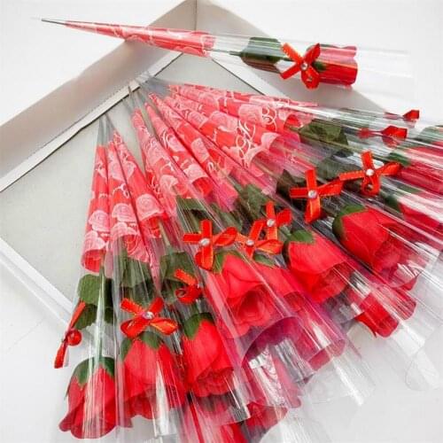 Creative 10 Pcs Single Stem Artificial Rose With Plastic Packaging Soap Made Flowers Valentines Day Gift Birthday Party Decorat