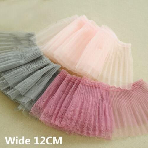 12CM Wide Double Layers Tulle Lace Pleated Mesh Fabric Dress Applique Costume Clothing Curtains Fringe DIY Sewing Guipure Decor