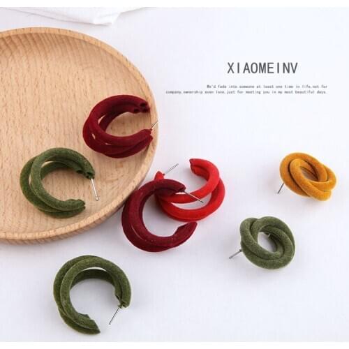 4pcs korean style women Stud Earrings For ladies New Flocking Thread Circle c-shaped Earrings Diy Fashion Jewelry Accessories