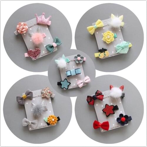 5pcs/lot kids girl handmade hair Accessories flower Bowknot Hairpin children star Cartoon crown hair clips Barrette headwear