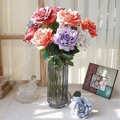 79 Cm Red Artificial Silk Rose Flower Bouquet, Wedding Bride Holding Fake White Flowers, Cheap for Family Table Decoration