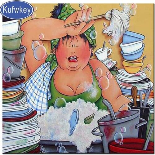 Work hard Fat Lady 5D DIY Diamond painting Cross stitch Full Square/Round Diamond Embroidery art Diamond mosaic Cartoon Portrait