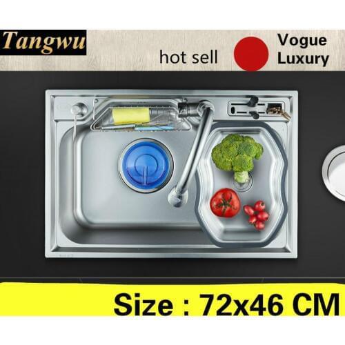 Free shipping Home kitchen single trough sink high capacity wash vegetables standard high quality 304 stainless steel 72x46 CM
