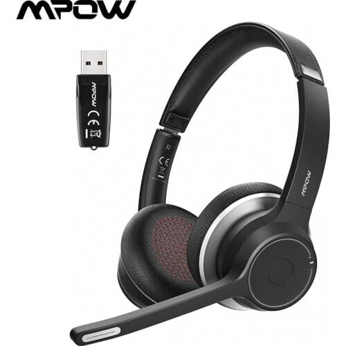 Mpow HC5 Bluetooth Headset with USB Adapter Bluetooth 5.0 Wireless Headphones with Noise Cancelling Mic for Business Skype PC