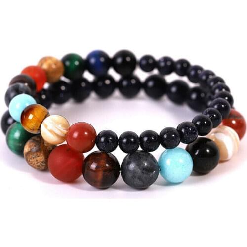 Natural Stone Couple Bracelet for Couples Lovers Distance Beads Bracelet Men Women Planets Yin Yang Stones Valentines Gifts
