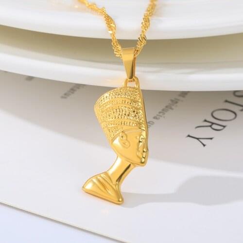 Egyptian Queen Nefertiti Pendant Necklaces for Women Men Jewelry Gold Color Wholesale Jewellery African Gift Drop Ship Necklace