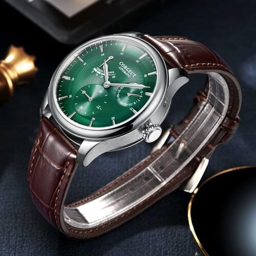 Corgeut 40MM Mens Watch Top Brand Stainless Steel Power Reserve Watch Leather Automatic Mechanical Wristwatches Men Watches