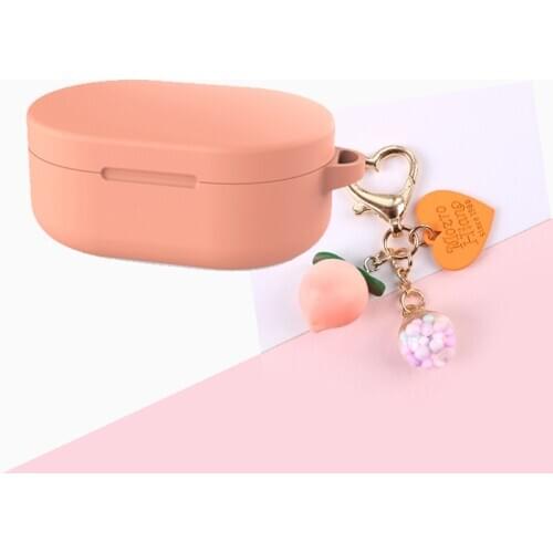 For Xiaomi Mi Redmi Airdots Case Sweet Peach Keyring Silicone Protection Cases NEW Redmi Airdots S Headphones Case Cover Fundas