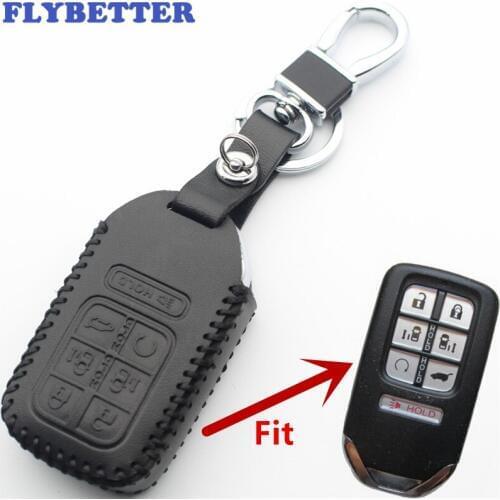 FLYBETTER Genuine Leather 7Button Keyless Entry Smart Key Case Cover For Honda 2018 Odyssey/Elite Car Styling L397