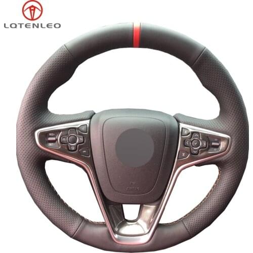 LQTENLEO Black Genuine Leather Steering Wheel Cover For Buick Regal GS 2014-2017 Opel Insignia Vauxhall Insignia 2014-2017