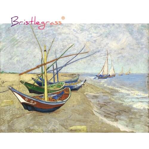 BRISTLEGRASS Wooden Jigsaw Puzzles 500 1000 Piece Fishing Boats Vincent van Gogh Educational Toy Collectibles Oil Painting Decor
