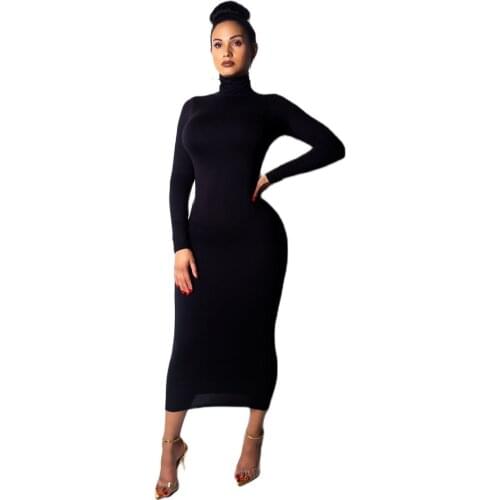 2021 Somen Long Sexy Dress Europe And America Autumn New Dress Sexy High Collar Large Size Slim Dress Drop Shipping