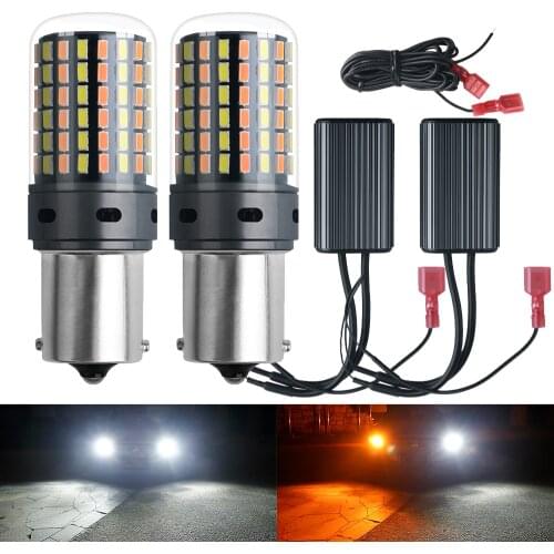 DRL Turn Signal PY21W P21W LED 1156 BA15S BAU15S T20 7440 W21W 3014 120smd Dual Mode Daytime Running Light White & Amber Yellow