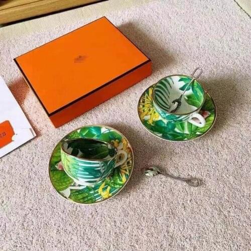 Elegant style catering bone china cup multi-style simple ceramic coffee cup and saucer dish with pattern set 2 set with box