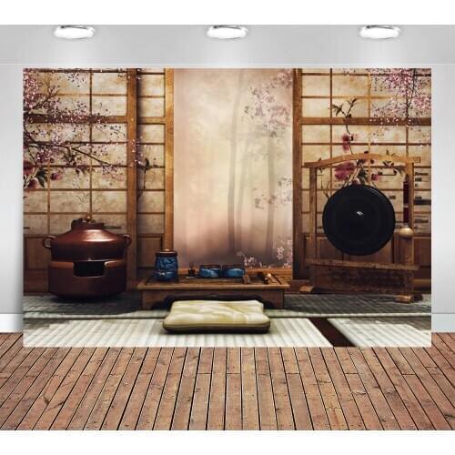 Backdrop for Photographic Studio Japan Style Tea Set Classic Room Flower Forest Professional Background Photobooth