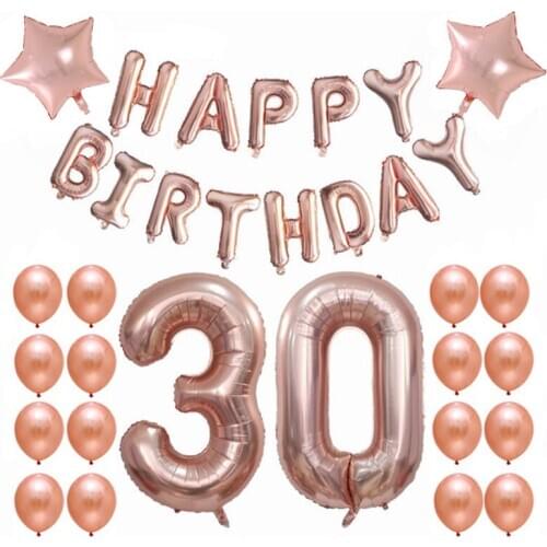 33pcs/set 1st 21 30 40 50 60th Happy Birthday Letter Rose Gold Star 40" Foil Helium Balloon Birthday Party Decoration Supplies