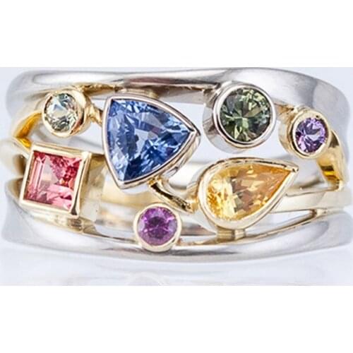 Exquisite Womens Jewelry Silver Plated Geometric Pattern Multicolor Wavy Line Micro Zircon Womens Ring Anniversary Gift