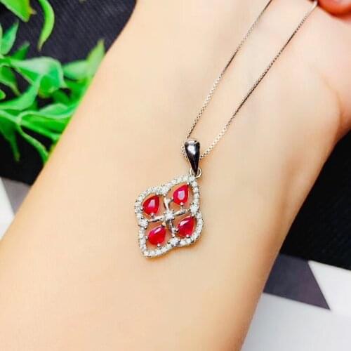Exquisite red Ruby gemstone necklace for women silver jewelry natural gem 925 sterling silver pendant birthday gift free ship