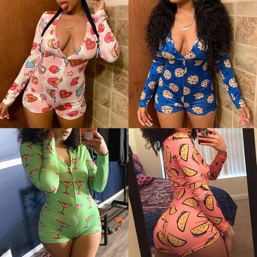 Sexy Onesies for Adults Sleepwear V-neck Long Sleeve Onesie Women Jumpsuit Lenceria Erotica Mujer Sexi Underwear Pajama Romper