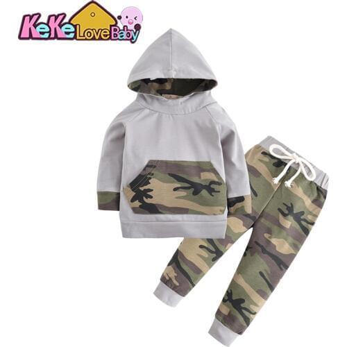 2pcs Set Toddler Baby Boy Clothes Tops Pant Outfits Children Baby Boys Clothing Sets Long Sleeve Kids Hooded Camouflage Autumn