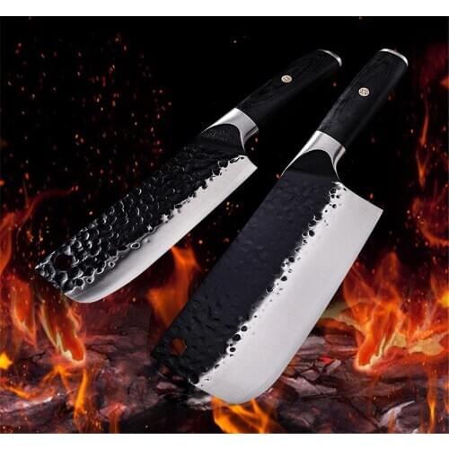 Forged Kitchen Knife Traditional Handmade Hammer Stainless Steel Chefs Chopper Cooking Knives Nakiri Meat Slicer Butcher Knife