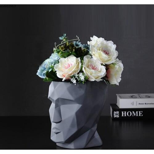 Creative Origami Geometric Human Head Vase Flower Pot Flower Arrangement Plant Potted Resin Vase Office Living Room Decoration