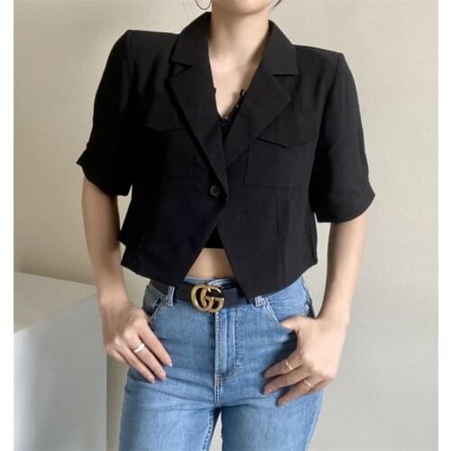 Summer new style casual fashion V-neck short-sleeved loose one-button small suit women, thin and short sexy suit women