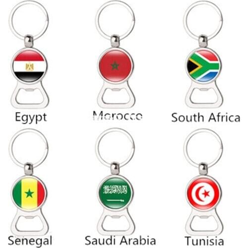 Hot Egypt Morocco South Africa Senegal Saudi Arabia Tunisia Flag Key Chain Multi-function Keychain Metal Beer Opener Accessories