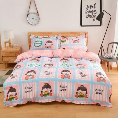 Cartoon Girl Kawaii Pink Blue Comforter Bedding Set Cute Luxury Fashion Kids King Queen Twin Size Bed Linen Duvet Cover Set Gift