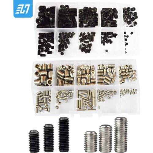 Set Grub Screw Metric Thread Allen Socket Head Bolt 304 Stainless Steel Carbon Steel Black Assortment Kit M3 M4 M5 M6 M8