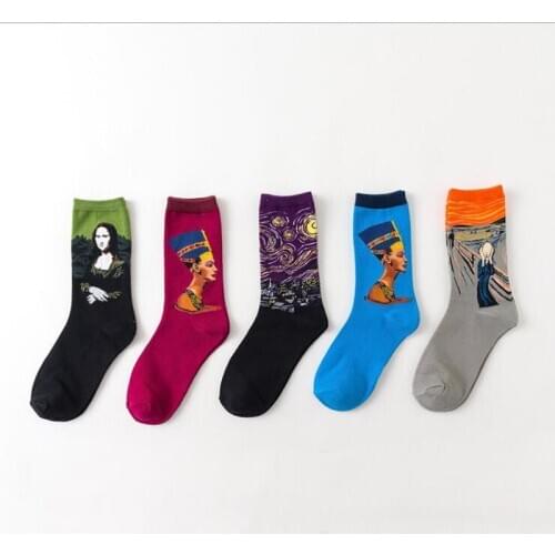 New Starry Night Autumn Winter Retro Women Personality Art Van Gogh Mural World Famous Painting Male Socks Oil Funny Happy Socks