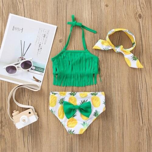 2021 New Baby Toddler Kids Watermelon Print Halter Tassel Tankini Bikini Bathing Beach Suit Swimwear Girls Swimsuit 3-18M