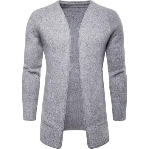 New Europe and America Long Cardigan Knitted Sweater Men Autumn Thicken Grey Sweatercoat Fashion Mens Knitwear Long Cloak Male