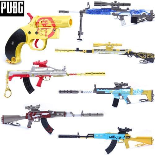 Game New Playerunknowns Battlegrounds PUBG Cosplay Props 9 Style 98K AWM AKM Gun Metal Pendant Keychain Toy 6Pcs/Set Wholesale