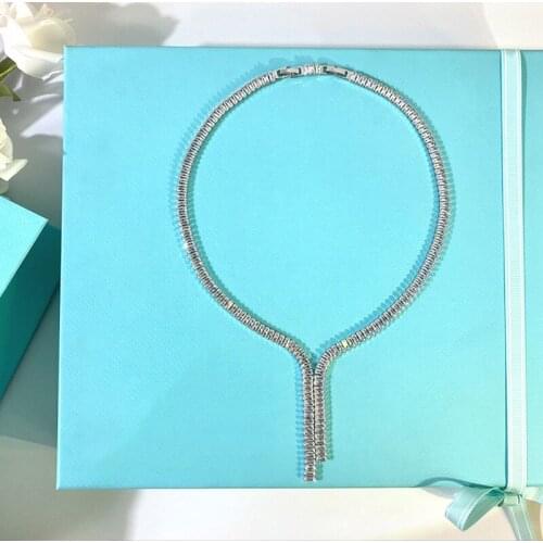 2021 new style sparkling 4A rhinestone square claw chain tassel necklace gold and silver