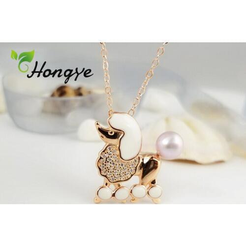 Hongye Adorable Dog Pendant Necklaces Real Pearl Jewelry Rose Gold Color Birthday Year Gifts 925 Silver Woman Chains Wholesale