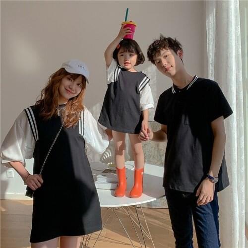Father Mother Kids Clothes Family Matching Outfits T-shirts Korean Splicing Dress For Mother Daughter Father And Sons T Shirts