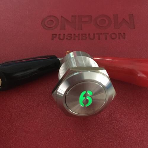 ONPOW 19mm Momentary Number Six Symbol illuminated Stainless Steel Waterproof Push Button Switch (LAS1GQ-11D/G/12V/S/6) CE, RoHS