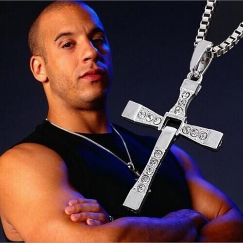 New Fashon Crystal Cross Pandent Necklace Gift for Unisex Movie jewelry The Fast and The Furious Toretto Sweater Chain Necklace
