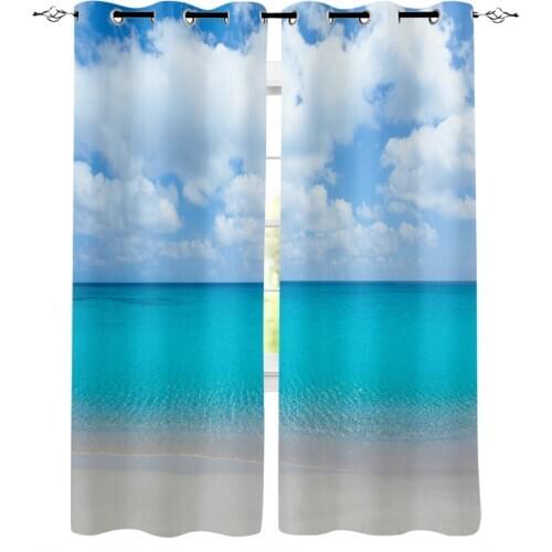 Beach Blue Sky The Scenery Curtains for Living Room Bedroom Kitchen Home Supplies Ready-made Window Curtains