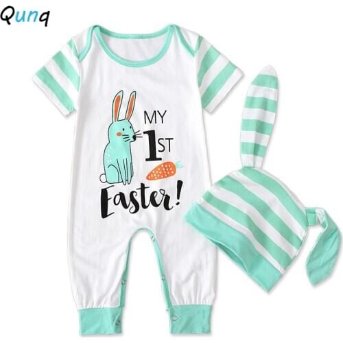 Qunq Baby Romper 1st Easter Cartoon Rabbit Prints Newborns Jumpsuits 2021 New Cotton Spring Summer Infant Boys Girls Clothes