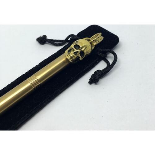 Handmade Skeleton Cap Brass Signature Pen Solid Portable Pocket Copper Gel Pen Tactical Pen Self Defense EDC Writing Tool