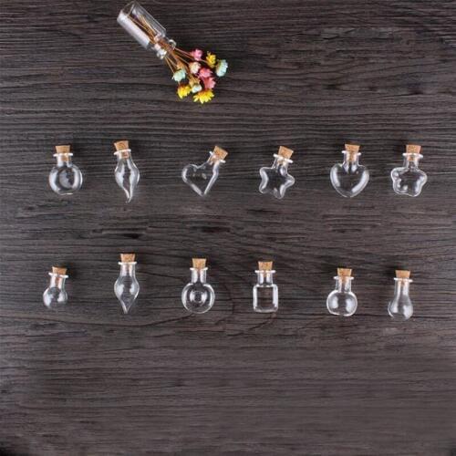 Mixed Shapes Mini Glass Bottles Cork Wood Hanging Rope Small Jars Wishing Bottles Mini Glass Storage Bottles Mason Jar S031C
