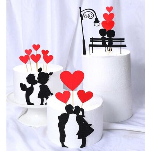 Love Heart Sweet Lovers Cake Topper For Anniversary Valentines Day Wedding Party Cake Decorations Wedding Cupcake Topper Set