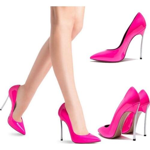 Carpaton High Heel Shoes Woman Sexy Pointed Toe Thin Heels Pumps Rose Patent leather Office Lady Shoes Wedding Heels