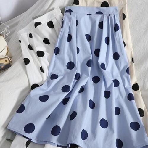 GLODTAOS High Waist Jupe Longue Femme Casual Loose Dot Print White Skirts Womans 2021 Summer Harajuk Green Woman Skirts